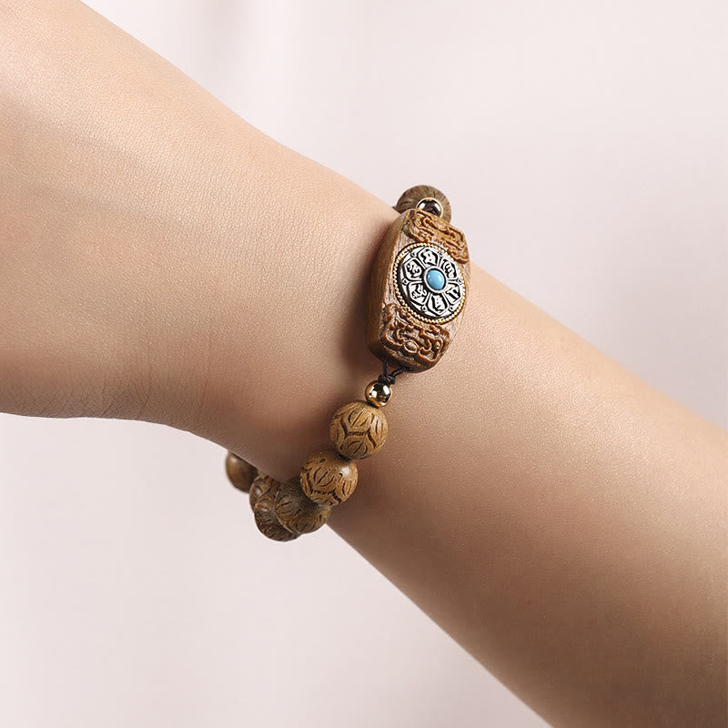 Buddha Stonesグリーンサンダルウッド黒檀サンダルウッドオーム・マニ・パドメ・フム癒しのブレスレット