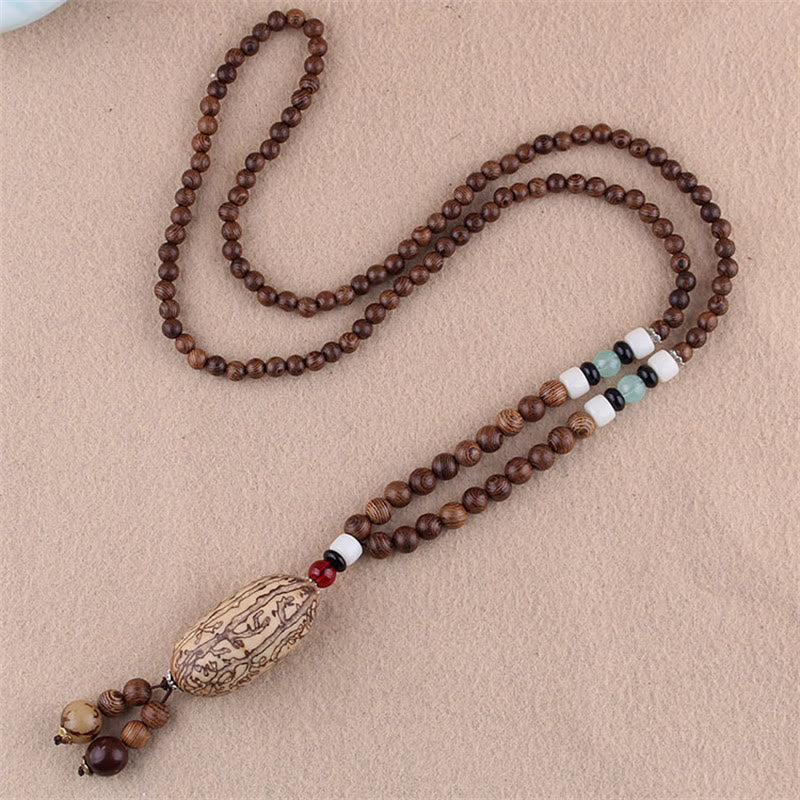 Buddha Stonesチベット ウェンジウッド 菩提樹 シードアゲート 象の守護ネックレス ペンダント