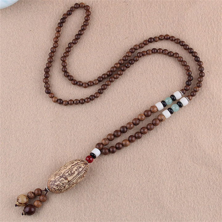 Buddha Stonesチベット ウェンジウッド 菩提樹 シードアゲート 象の守護ネックレス ペンダント