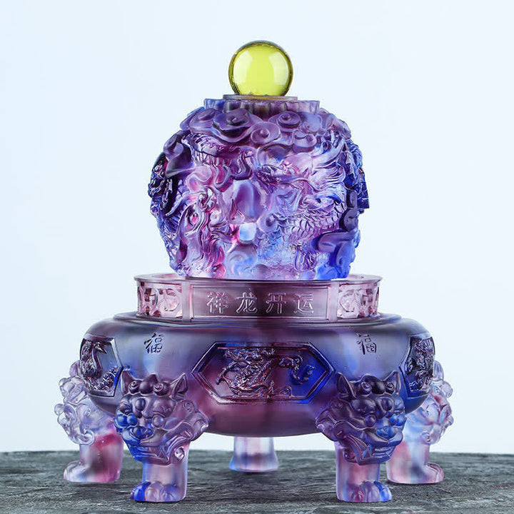 Buddha Stones風水 縁起の良い龍 手作り 琉璃水晶 回転式 アートピース 幸運 家庭 オフィス 装飾