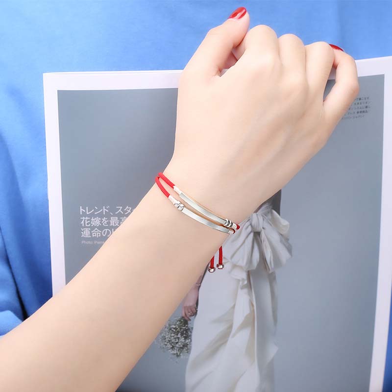 Buddha Stones925 スターリングシルバー レッドストリング レイヤードブレイドブレスレット