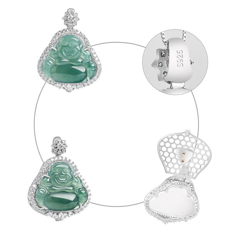 Buddha Stones925スターリングシルバー 笑う仏陀 天然翡翠 幸運の豊かさ チェーンネックレスペンダント - image 6