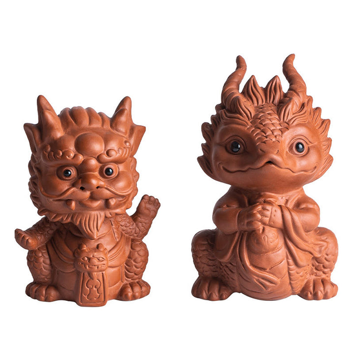 Buddha Stones幸運 龍 富 茶 ペット 紫 粘土 置物 装飾