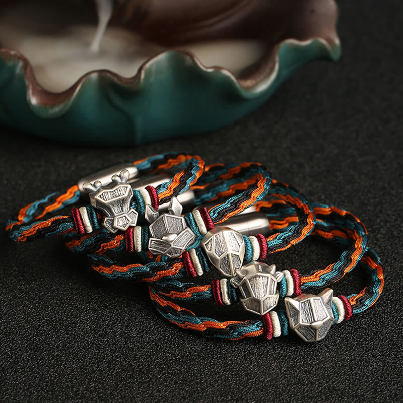 Buddha Stonesハンドメイド 999 スターリングシルバー 龍年 十二支 守護 カラフル 輪廻 結び目 ロープ ブレスレット