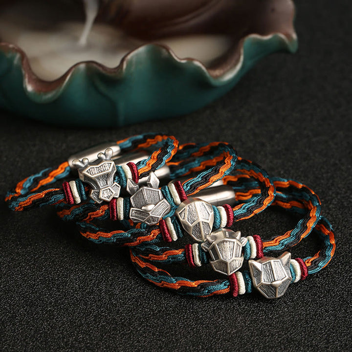 Buddha Stonesハンドメイド 999 スターリングシルバー 龍年 十二支 守護 カラフル 輪廻 結び目 ロープ ブレスレット