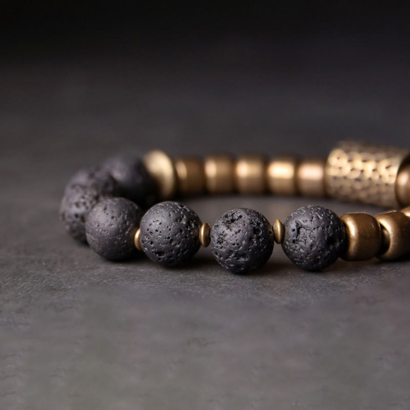 Buddha Stones、溶岩石、レインボーオブシディアン、真鍮製ヒーリングブレスレット - image 2