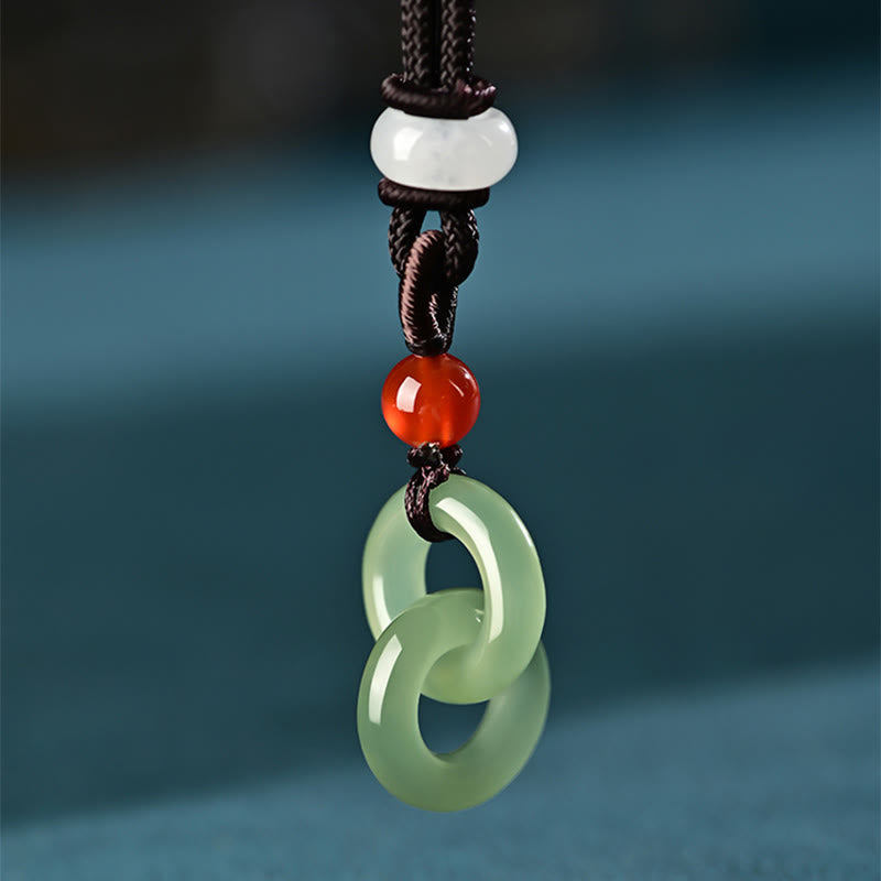 Buddha Stones天然和田シアン翡翠白翡翠ダブルピースバックル成功ネックレスペンダント