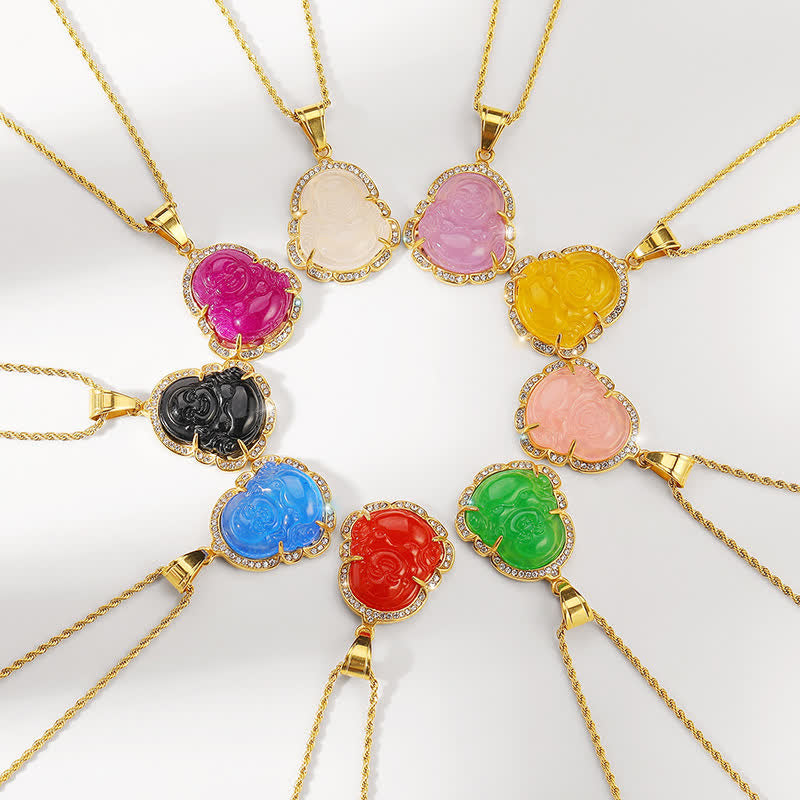 Buddha Stones18K ゴールドフィルド 笑う仏陀 翡翠 幸運のネックレスチェーンペンダント - image 2