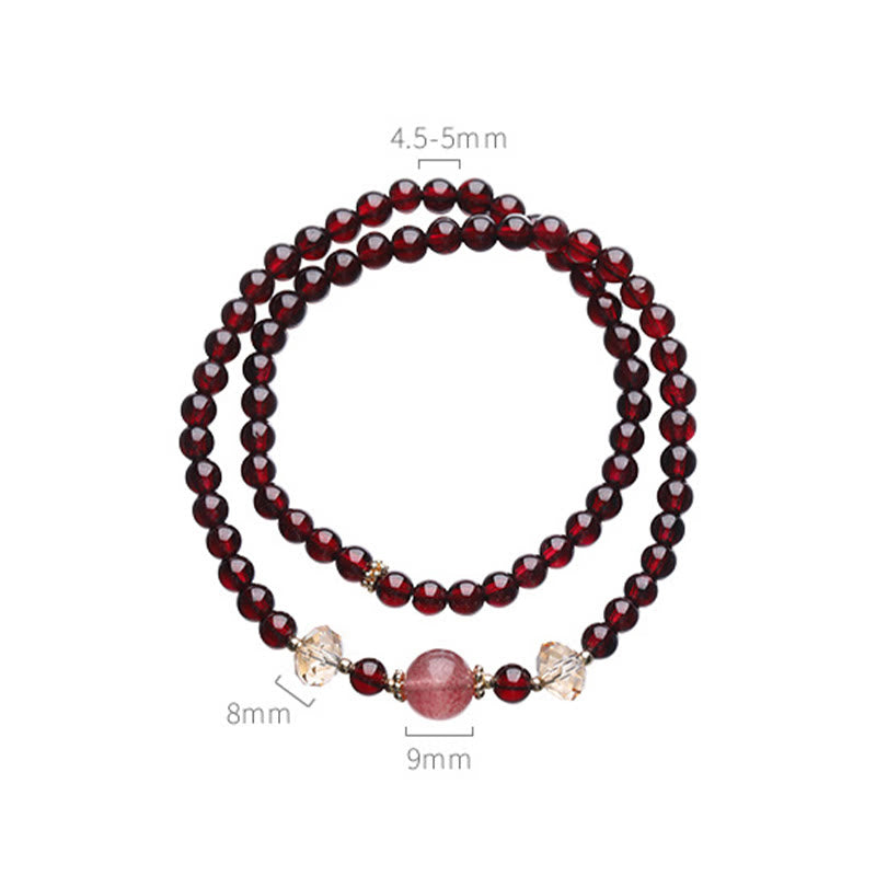 Buddha Stones 14Kゴールドメッキ 天然ガーネット ストロベリークォーツ スタビリティ ダブルラップブレスレット