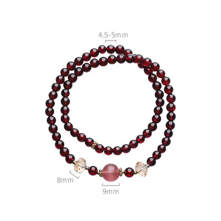 Buddha Stones 14Kゴールドメッキ 天然ガーネット ストロベリークォーツ スタビリティ ダブルラップブレスレット