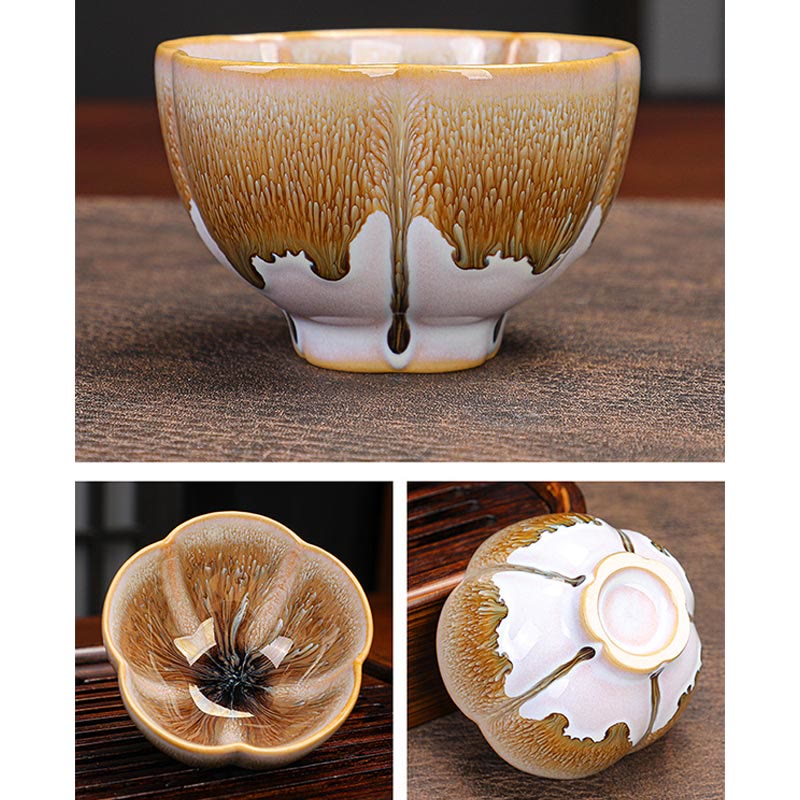 Buddha Stones6個 梅の花びら模様 中国 Jianzhan 窯変 陶器 ティーカップ カンフー ティーカップ ボウル ギフトボックス付き