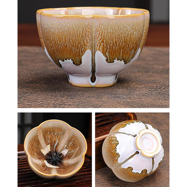 Buddha Stones6個 梅の花びら模様 中国 Jianzhan 窯変 陶器 ティーカップ カンフー ティーカップ ボウル ギフトボックス付き