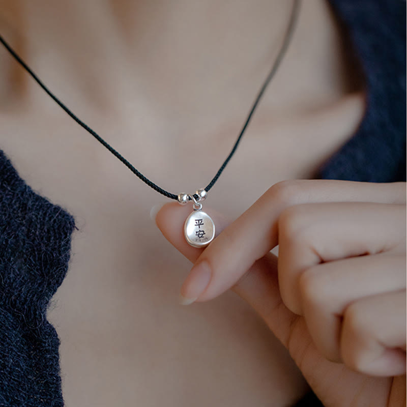 Buddha Stones999スターリングシルバー 平和と喜び 福の字 幸運 925スターリングシルバー チェーンネックレスペンダント