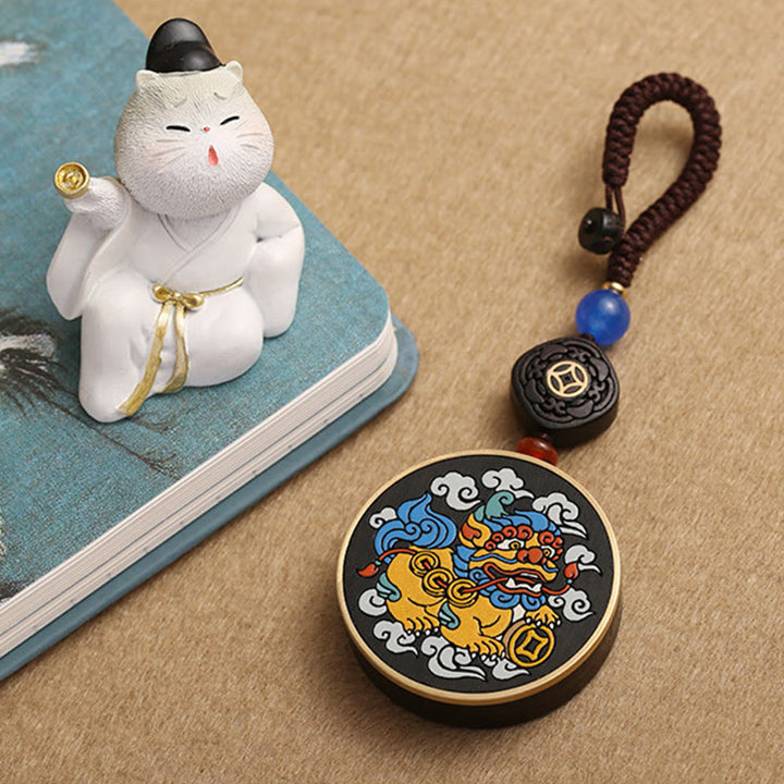Buddha Stones銅貨 黒檀 幸運 富を引き寄せる キーチェーン 装飾