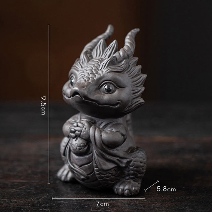 Buddha Stones幸運 龍 富 茶 ペット 紫 粘土 置物 装飾 - リトルドラゴンガール-ブラック 7*5.8*9.5cm - image 16
