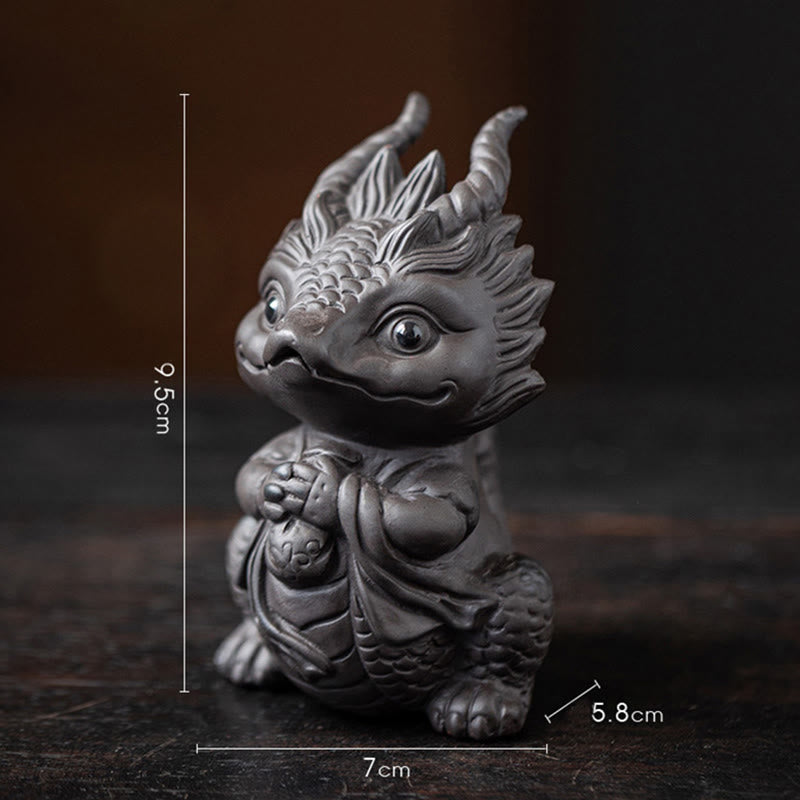 Buddha Stones幸運 龍 富 茶 ペット 紫 粘土 置物 装飾