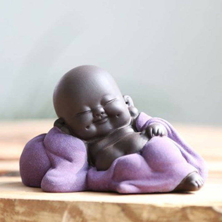 いつも笑顔のBuddha Stones笑う仏 富と幸運 紫粘土 弥勒像 装飾 - ゆったりとした紫色の笑い仏 - image 14