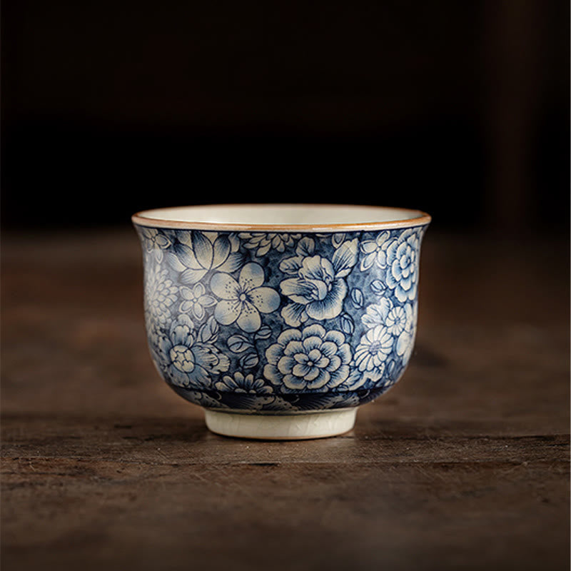 Buddha Stonesヴィンテージ 蓮 牡丹 梅 菊 陶器 ティーカップ ティーカップ