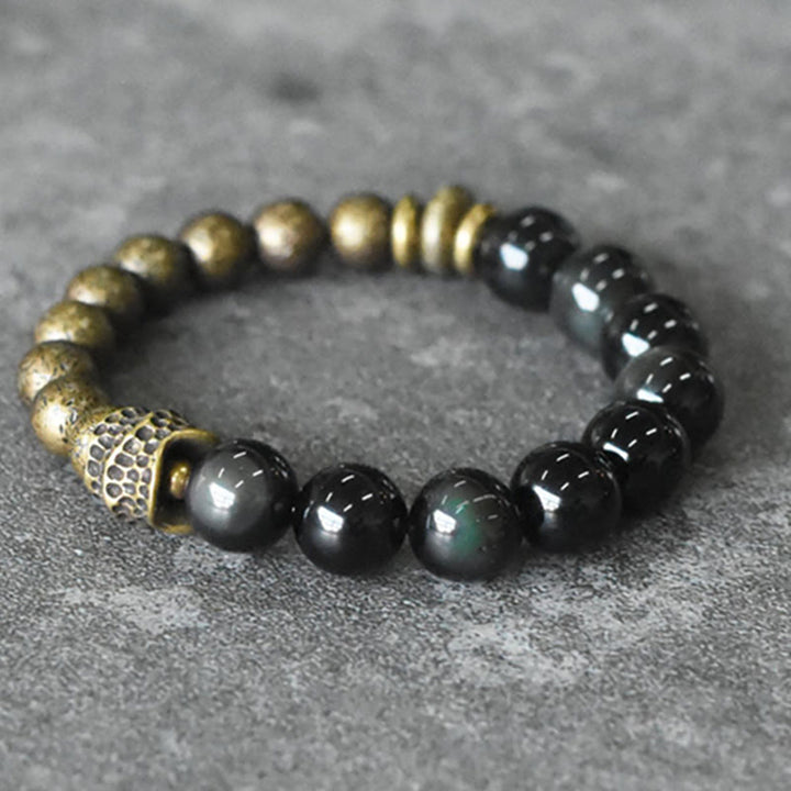 Buddha Stonesレインボーオブシディアン 銅ビーズ ポジティブトランスフォーメーションブレスレット