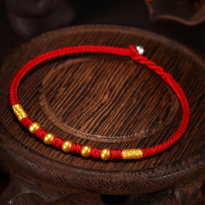 Buddha Stones999 ゴールドビーズ 幸運 キングコングノット ハンドメイド 編み込み 守護ブレスレット