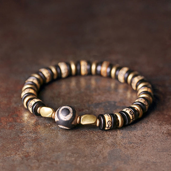Buddha Stonesチベット骨ビーズ 黒檀 強さのブレスレット
