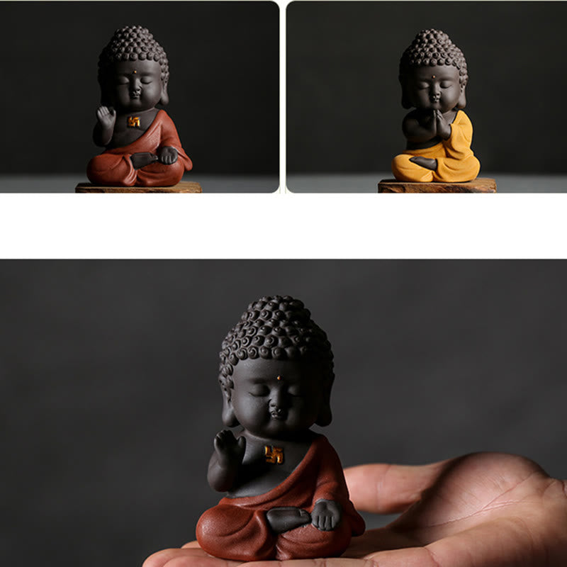 Buddha Stones小さな仏像 セレニティ 紫粘土 ホームデスクデコレーション
