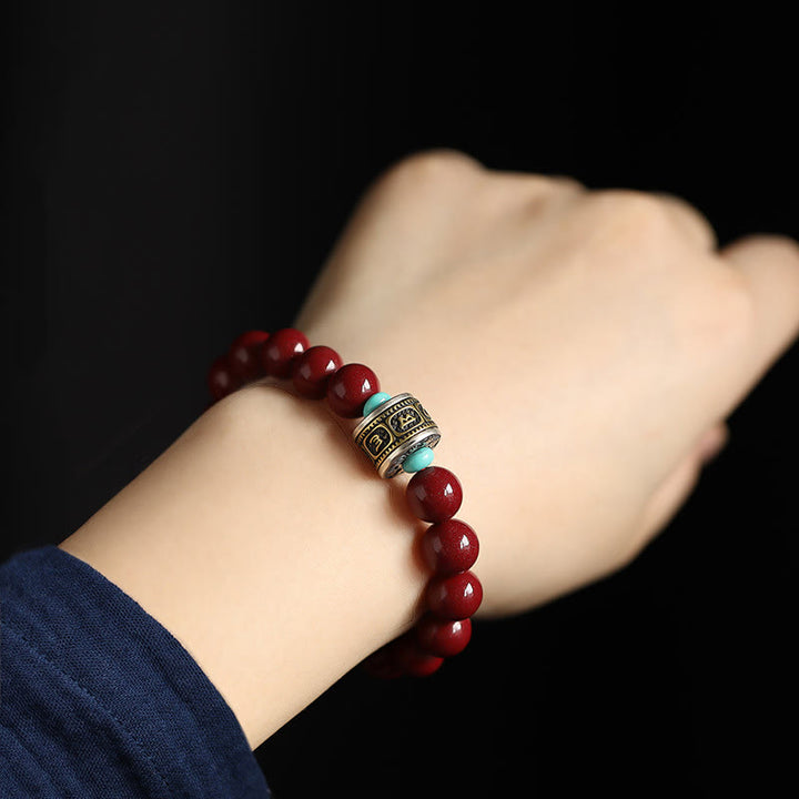 Buddha Stones925スターリングシルバー十二支誕生仏辰砂オーム・マニ・パドメ・フムカームブレスレット