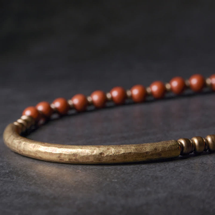 Buddha Stonesレッドジャスパー モスアゲート ブラックオブシディアン クリスタル 銅 平和 カップル ブレスレット