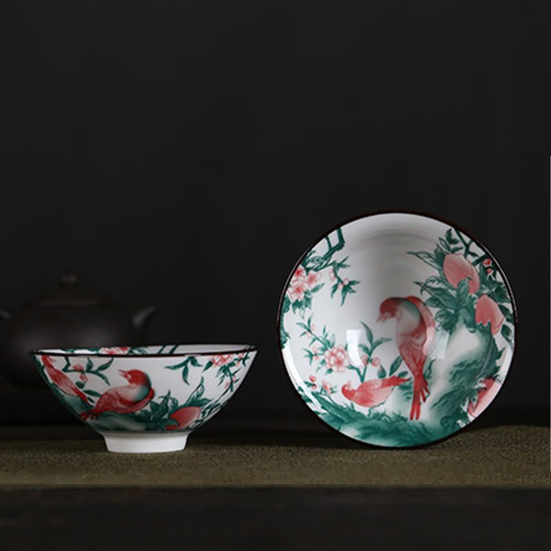 Buddha Stones、花、フーキャラクター、山、蓮、桜、陶器のティーカップ、カンフーティーカップ