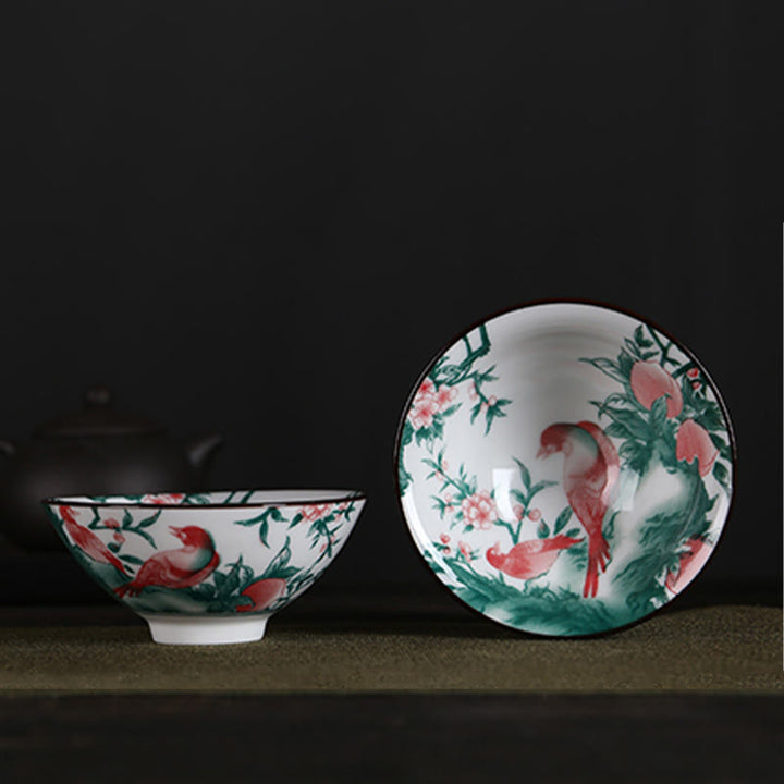 Buddha Stones、花、フーキャラクター、山、蓮、桜、陶器のティーカップ、カンフーティーカップ