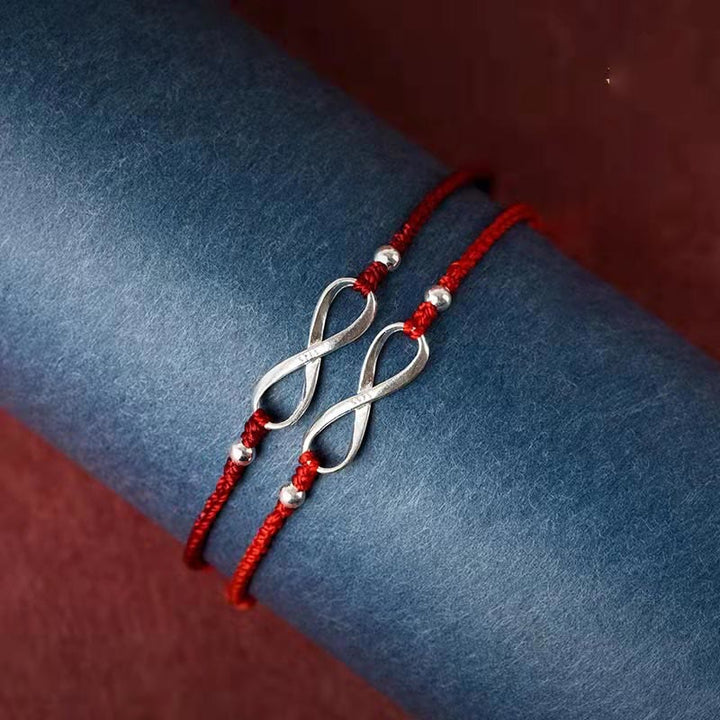 Buddha Stones925スターリングシルバー エンドレスノット 幸運の守り レッドストリングブレスレット アンクレット