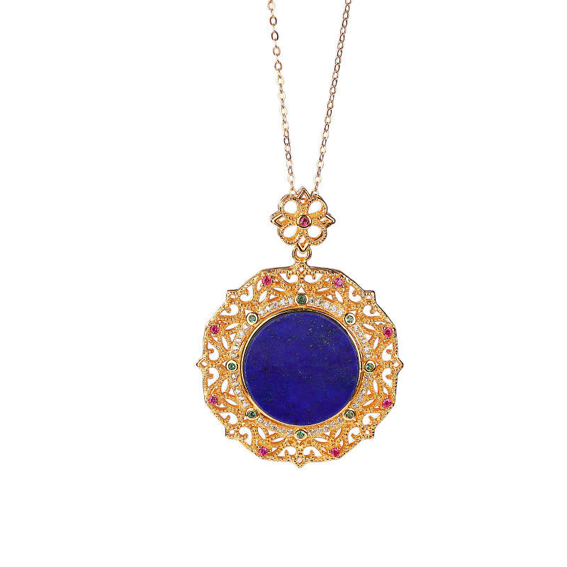 Buddha Stones 925スターリングシルバーメッキゴールドラズライトポジティブネックレスペンダント