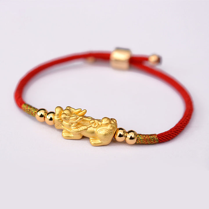 Buddha Stones24K 金メッキ 貔貅 幸運の赤紐ブレスレット