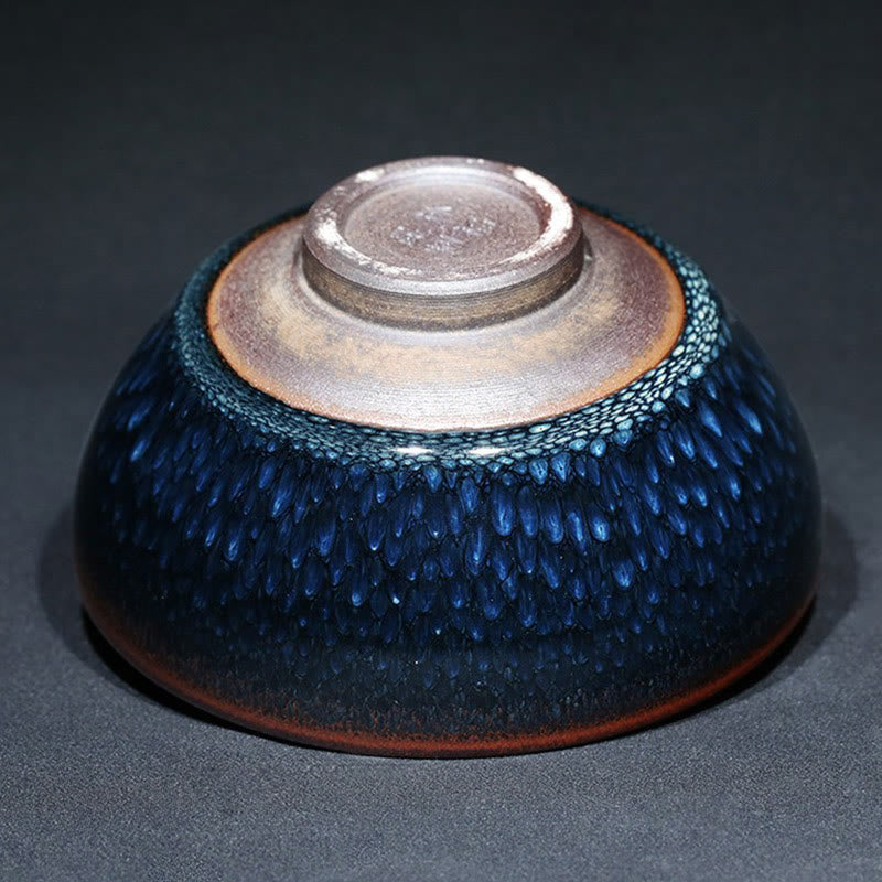Buddha Stones手作り ブルーフランコリヌス スポット 中国 Jianzhan 陶器 ティーカップ カンフー ティーカップ ボウル