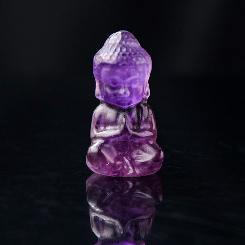 Buddha Stones各種クリスタルアメジストピンククリスタルホワイトクリスタルシトリン仏像彫刻スピリチュアルヒーリングネックレスペンダント装飾 - アメジスト - 装飾品 1.4×2.6cm - image 1