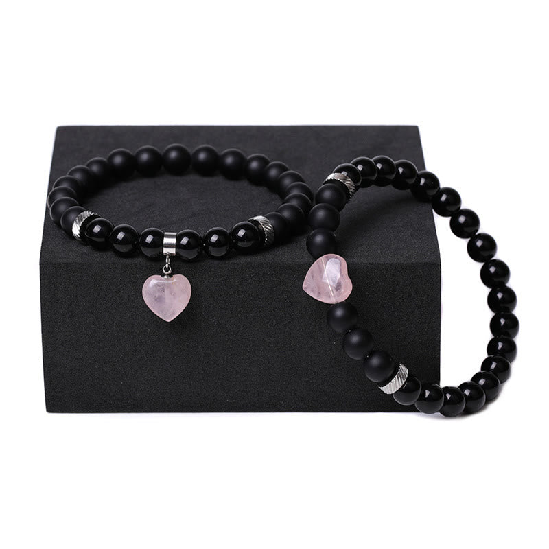 Buddha Stones2個入り ブラックオニキス クリスタルストーン 愛の心を守るサポート カップルブレスレット