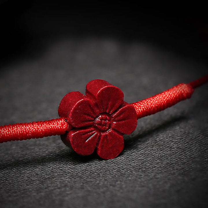 Buddha Stonesの手作り梅の花、四つ葉のクローバー、貔貅、蓮、鯉、辰砂の祝福の編み込みブレスレット