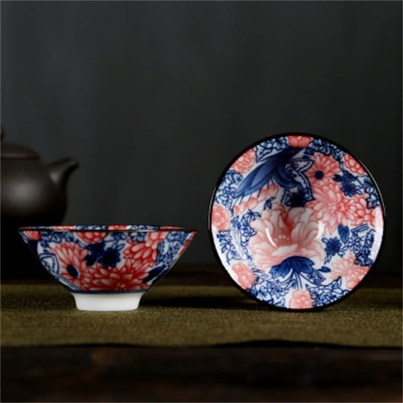 Buddha Stones、花、フーキャラクター、山、蓮、桜、陶器のティーカップ、カンフーティーカップ
