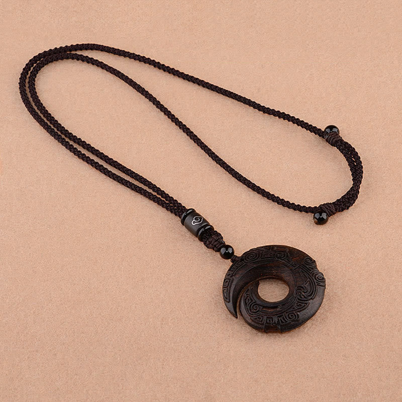 Buddha Stones小葉 紫檀 黒檀 幸運を呼ぶ デザインパターン 守護 ネックレス ペンダント