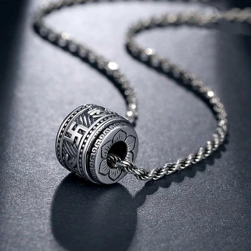 チベットのBuddha Stonesオーム・マニ・パドメ・フム守護のネックレスペンダント - 銀 - 鎖 - image 1