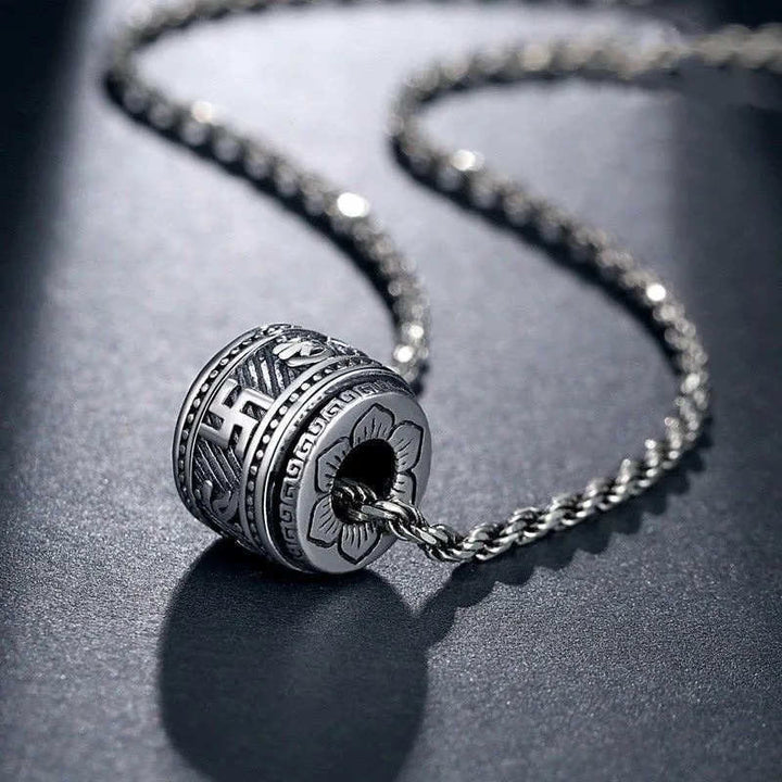 チベットのBuddha Stonesオーム・マニ・パドメ・フム守護のネックレスペンダント - 銀 - 鎖 - image 1