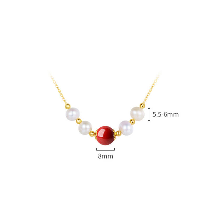 Buddha Stones925スターリングシルバー パール シナバー シンセリティヒーリングビーズチェーンネックレスペンダント