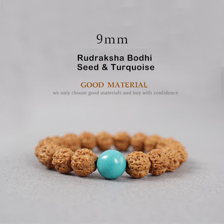 Buddha Stonesチベット ルドラークシャ 菩提樹 シード ビーズ アンバー ターコイズ 富のブレスレット