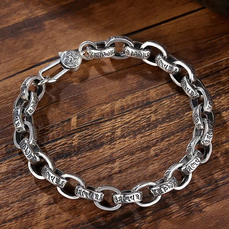 Buddha Stones925スターリングシルバーオーム・マニ・パドメ・フム刻印入り 平和ブレスレット バングル