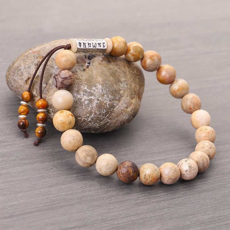 Buddha Stones風化石オーム・マニ・パドメ・フム強化ブレスレット