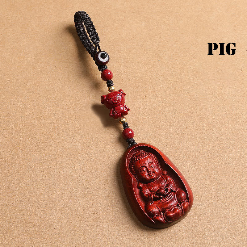 Buddha Stones小葉紅檀仏 辰砂 十二支 お守り 守護キーチェーン