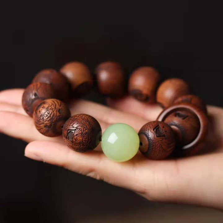 Buddha Stonesチベットローズウッド彫刻虎守護ブレスレット