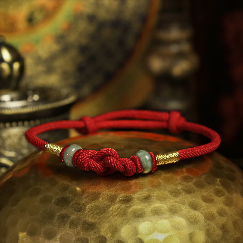 Buddha Stones 赤い糸 カップルブレスレット 翡翠入り 開運 編み紐 ペアアクセサリー