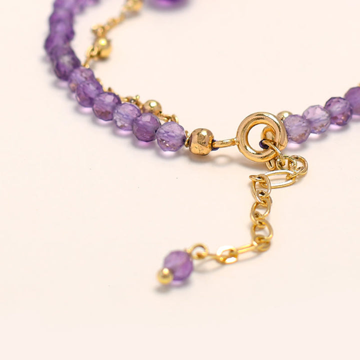 Buddha Stones14Kゴールドメッキ アメジストクリスタル ヒーリング ダブルレイヤーチェーンブレスレット