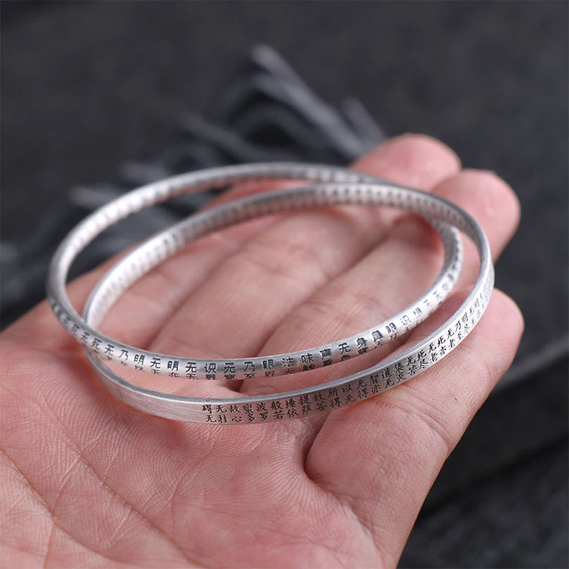 Buddha Stones999スターリングシルバー 般若心経彫刻守護ブレスレットバングル